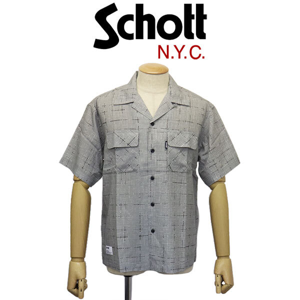Schott (ショット) 3123015 KASURI PLAID S/S SHIRT カスリ柄 格子縞 ショートスリーブシャツ 20(14)GREY XL拍卖