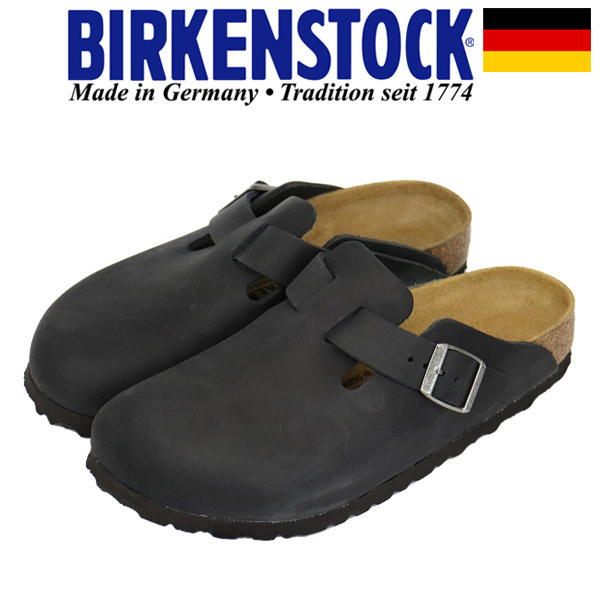 BIRKENSTOCK (ビルケンシュトック) 059463 BOSTON ボストン オイルドヌバックレザー サンダル ナロー幅 BLACK BI176 38-約24.5cm拍卖