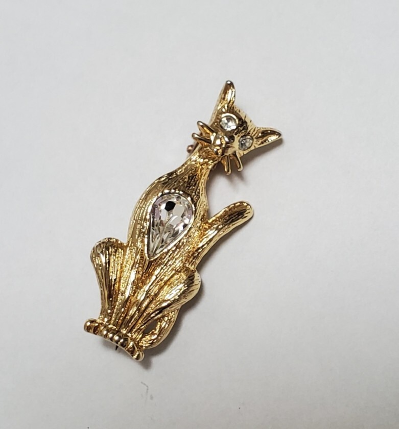 ラインストーン 猫 ブローチ レディース 5,9g拍卖