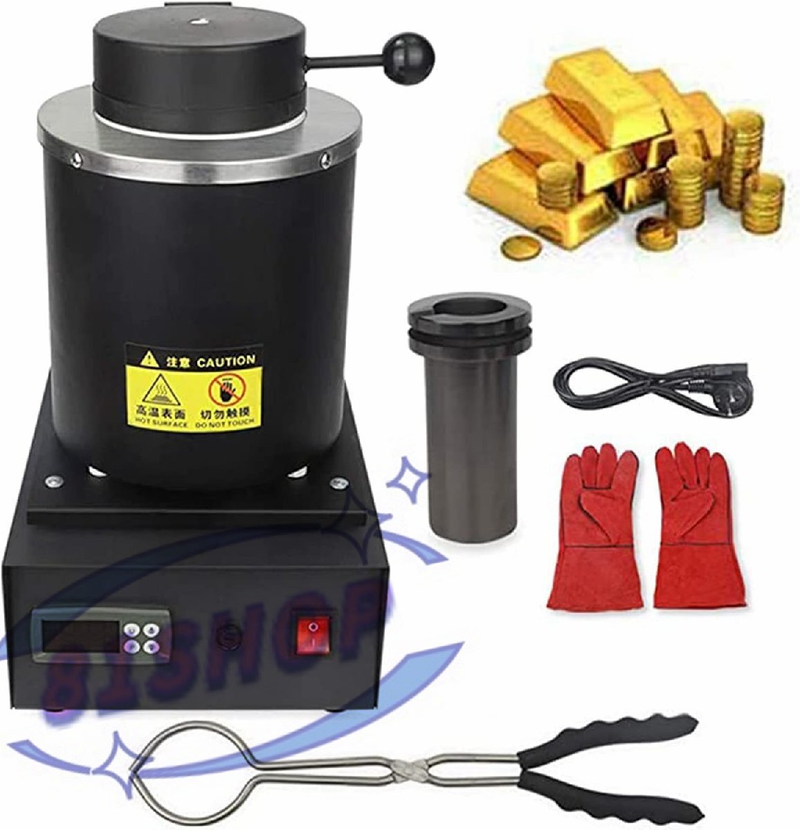 金溶解炉1800W電気溶解炉機械1150℃デジタル電気金属鋳造機、金、銀、銅、アルミニウムジュエリー鋳造ツール,110V-1kg拍卖