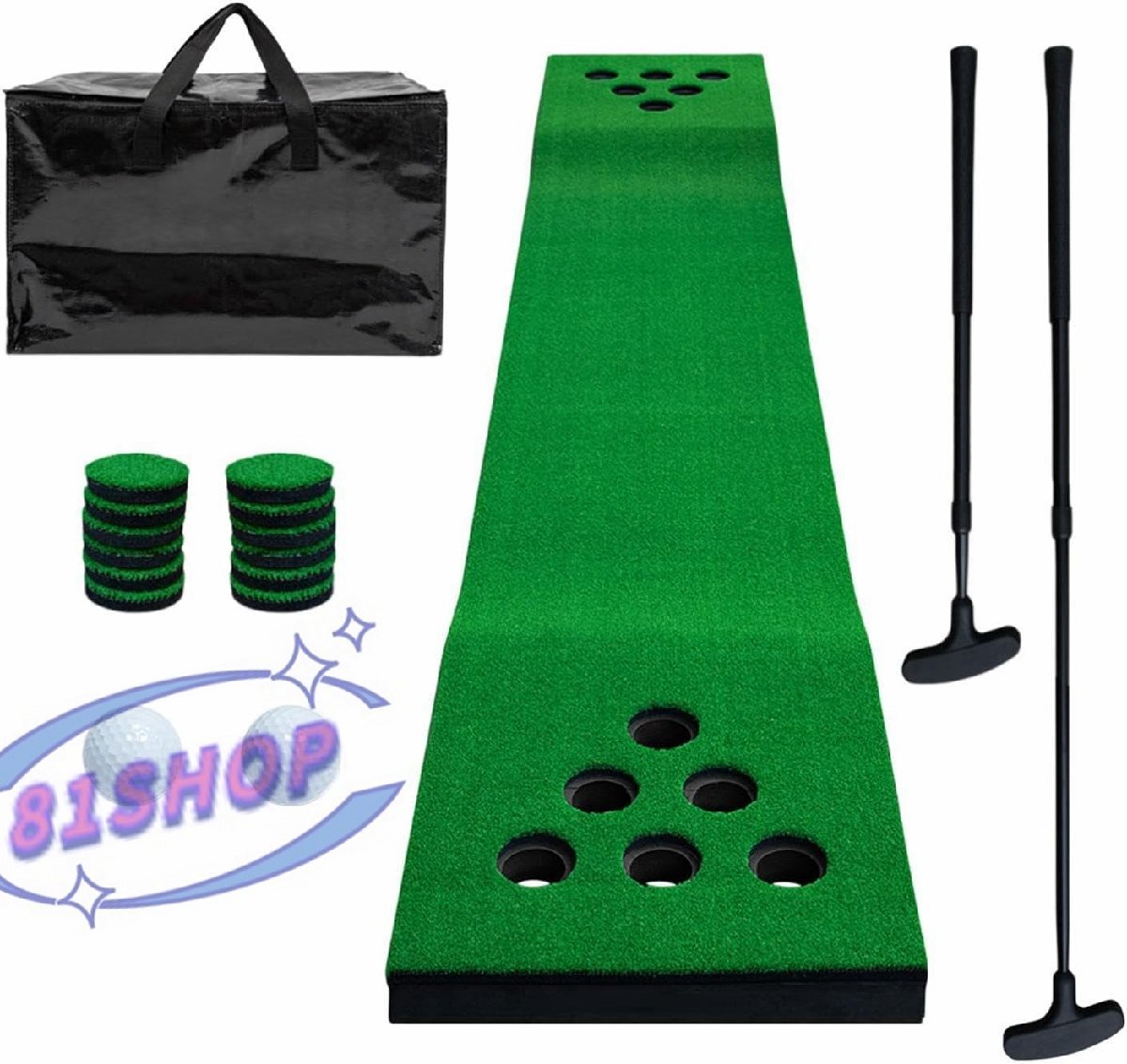 「81SHOP」ゴルフトレーニングマット ゴルフパッティンググリーンマット ポータブル収納バッグ トレーニング補助具 ゴルフポンゲームセッ拍卖