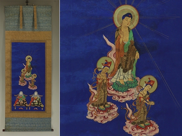 【肉筆】古仏画【天台三尊仏】◆紙本◆合箱◆掛軸 v12238拍卖