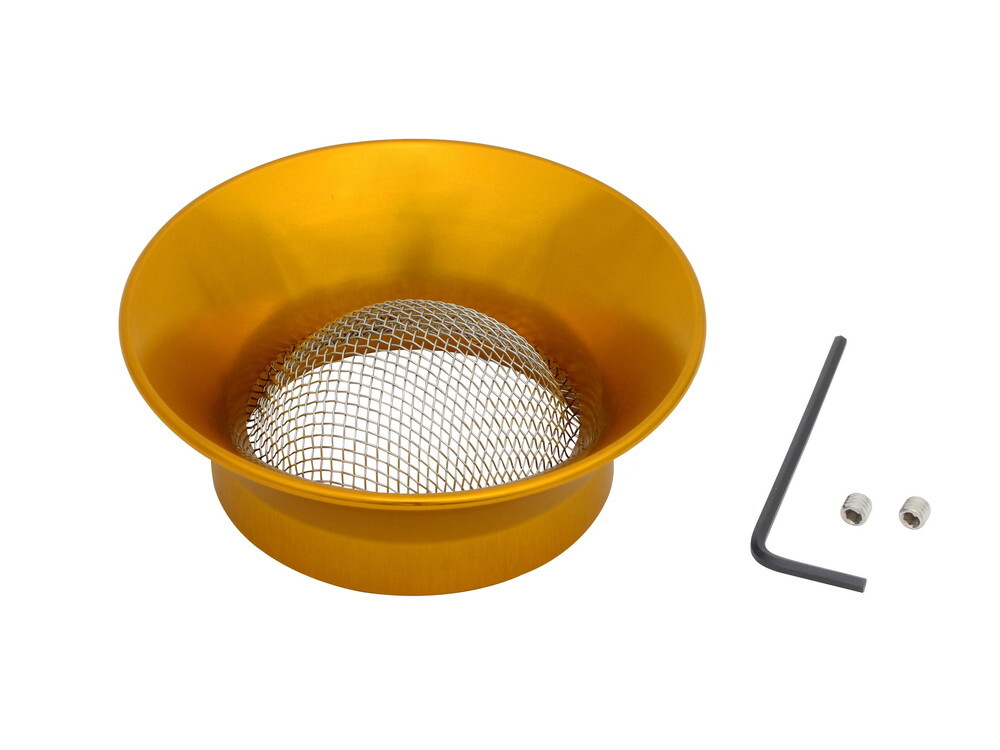 ケイヒンPWK28キャブレター用アルミマシンドエアファンネル ステンレスネット付 50mm (ゴールド)_シフトアップ拍卖