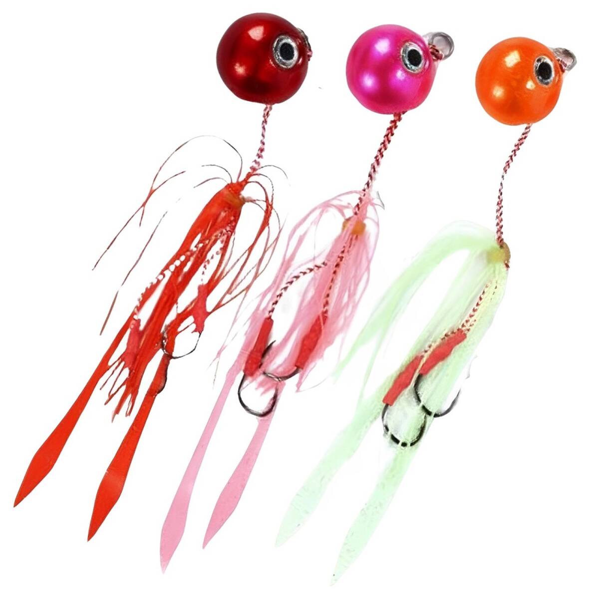 【未使用品】タイラバ 鯛ラバ 50g 3個セット 仕掛け 遊動式 反射板 夜光 グロー マダイ ヒラメ 青物 釣り ルアー レッド オレンジ ピンク拍卖