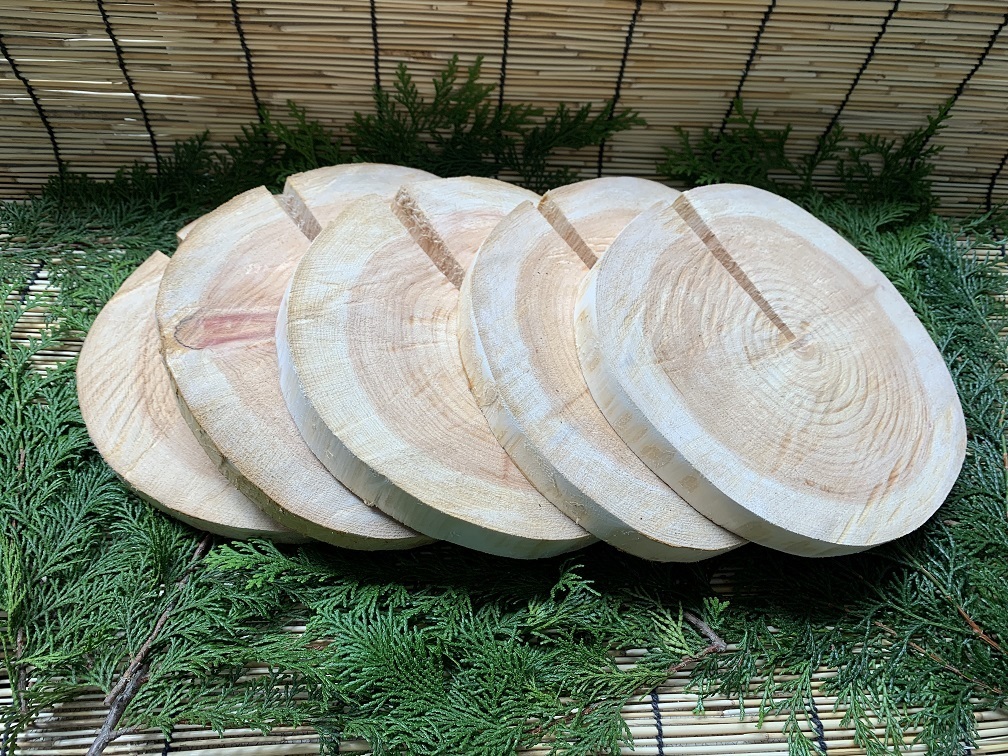 丹波ヒノキ 輪切り 皮剥ぎ 直径20~24cm 厚さ約2cm 5枚セット拍卖