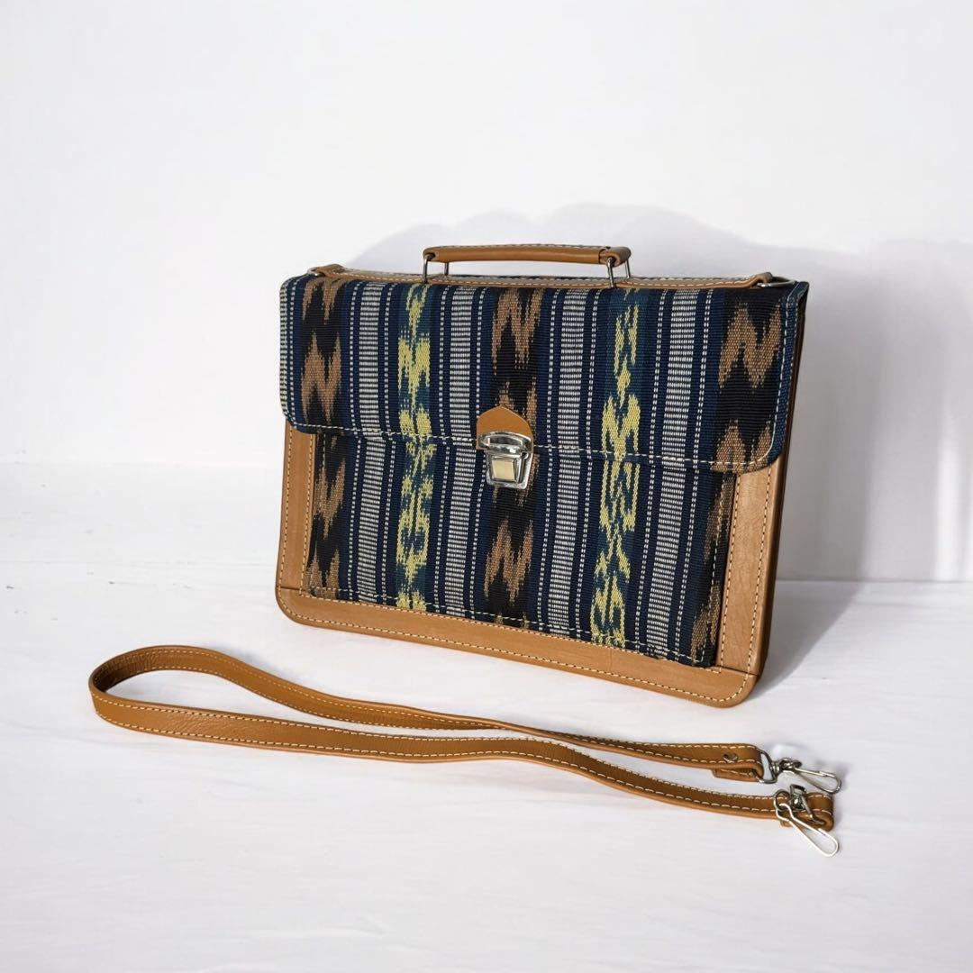 2WAY レザー ショルダーバッグ ブリーフケース 織り柄 組み合わせ 個性的拍卖