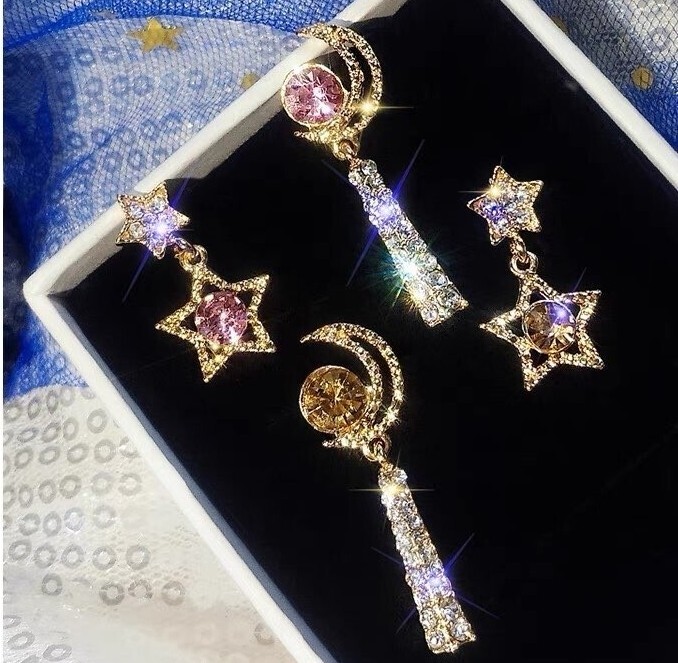 4点セット 激かわ スワン ベア 星 スター 月 クリスタル ピアス リボン クリア アクセサリー プレゼント レア 新品 スワロフスキー 925拍卖