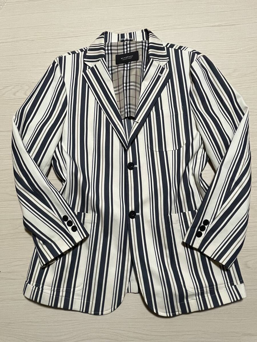 美品 バーバリー ブラックレーベ ル BURBERRY BLACK LABEL テーラードジャケット Mサイズ ベージュ ストライプ ノバチェック 拍卖