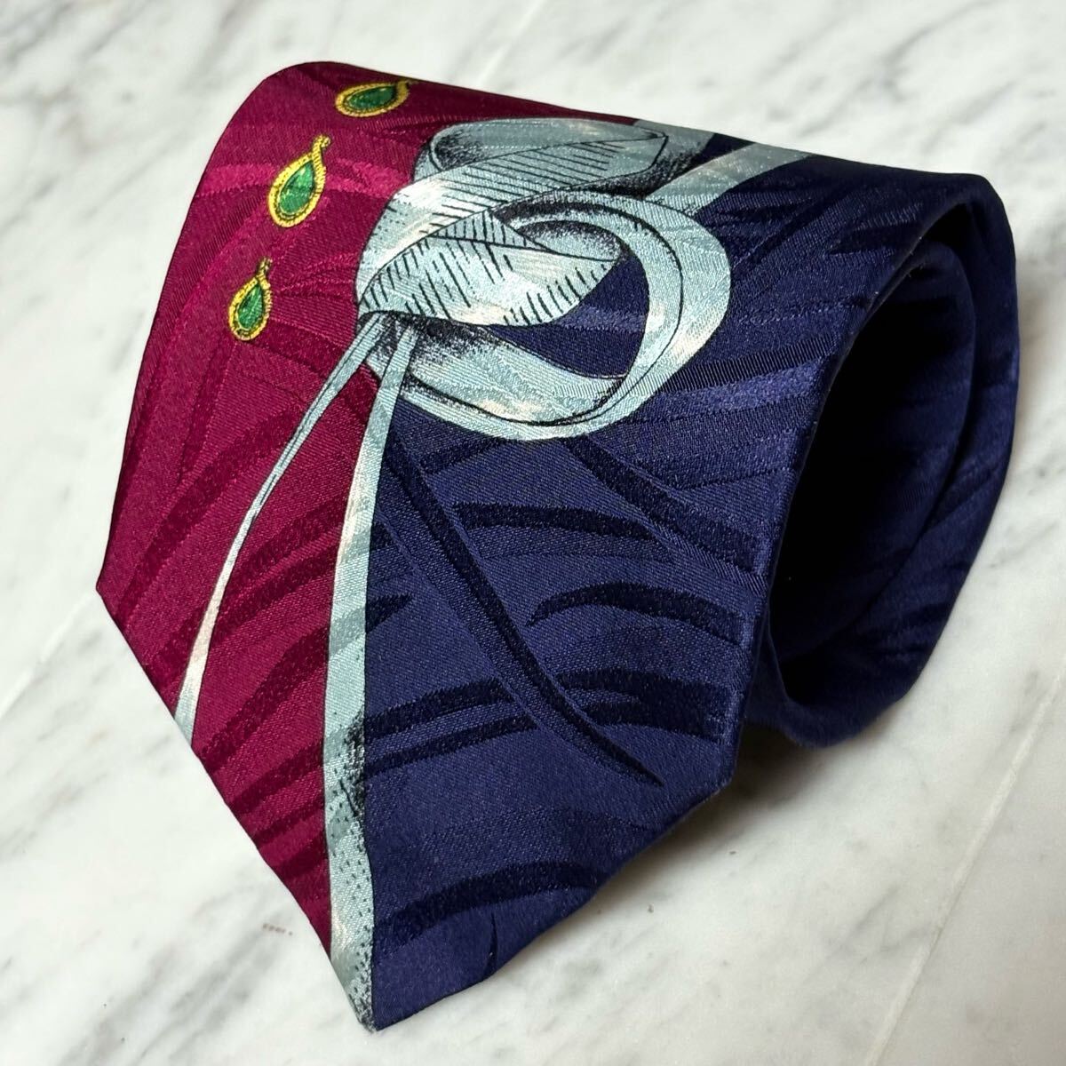 【未使用に近い】 999円~ LUCIANO SOPRANI ネクタイ ネイビー ボルドー 総柄 宝石 (B13)拍卖