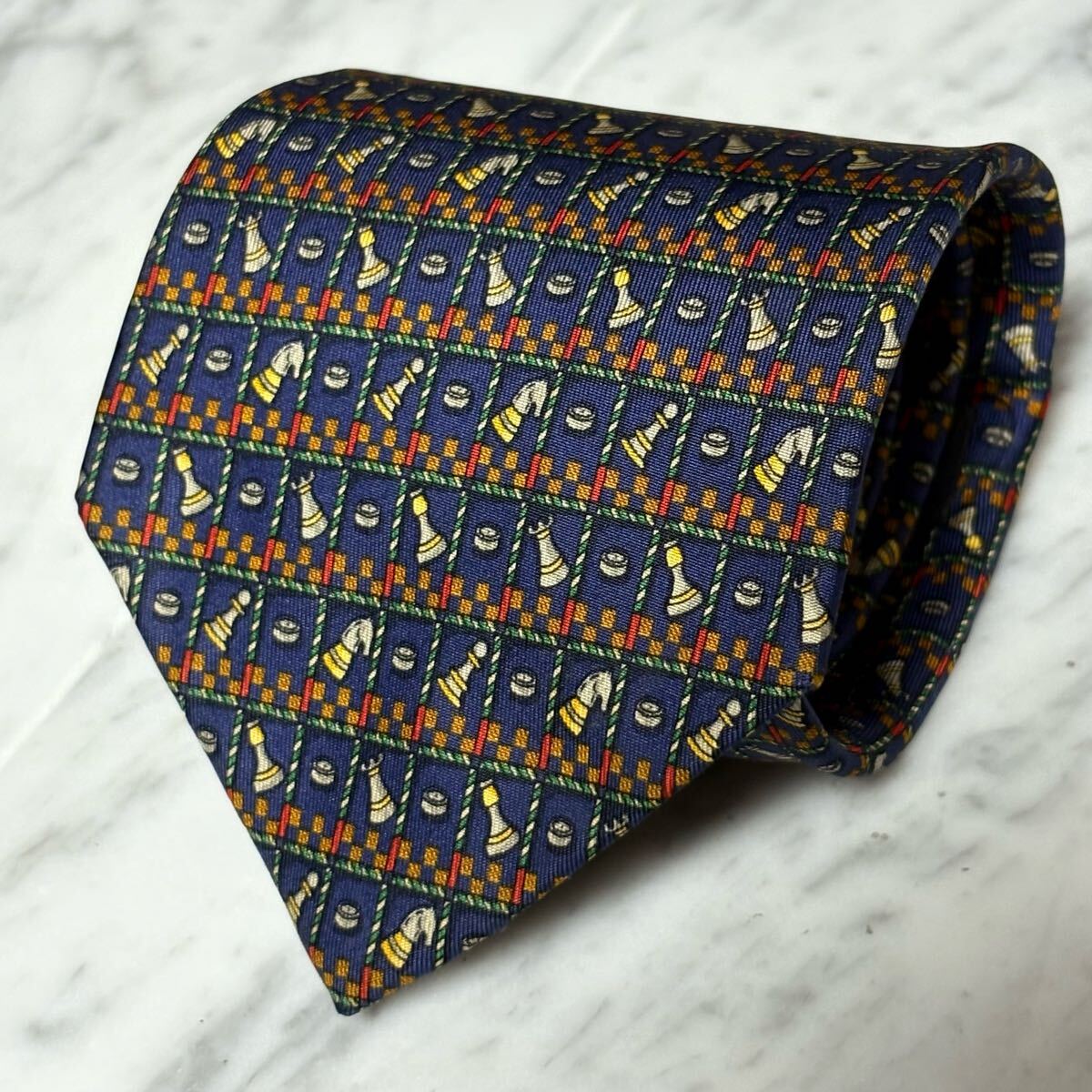 999円~ Ferragamo ネクタイ ネイビー パターン柄 (B13)拍卖