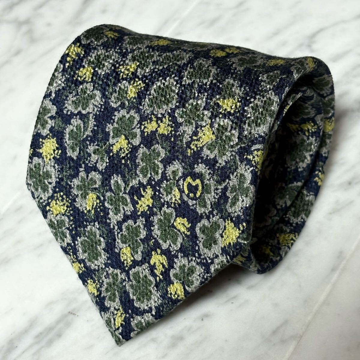 【未使用に近い】 999円~ ミラショーン ネクタイ ネイビー グリーン 四葉 クローバー (B12)拍卖
