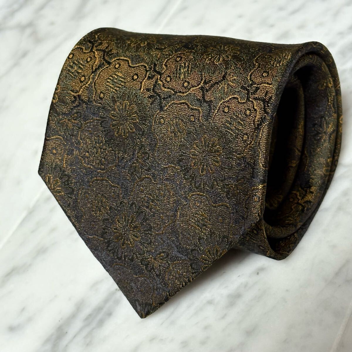 999円~ renoma ネクタイ ブラック ブラウン 総柄 光沢 (GB7)拍卖