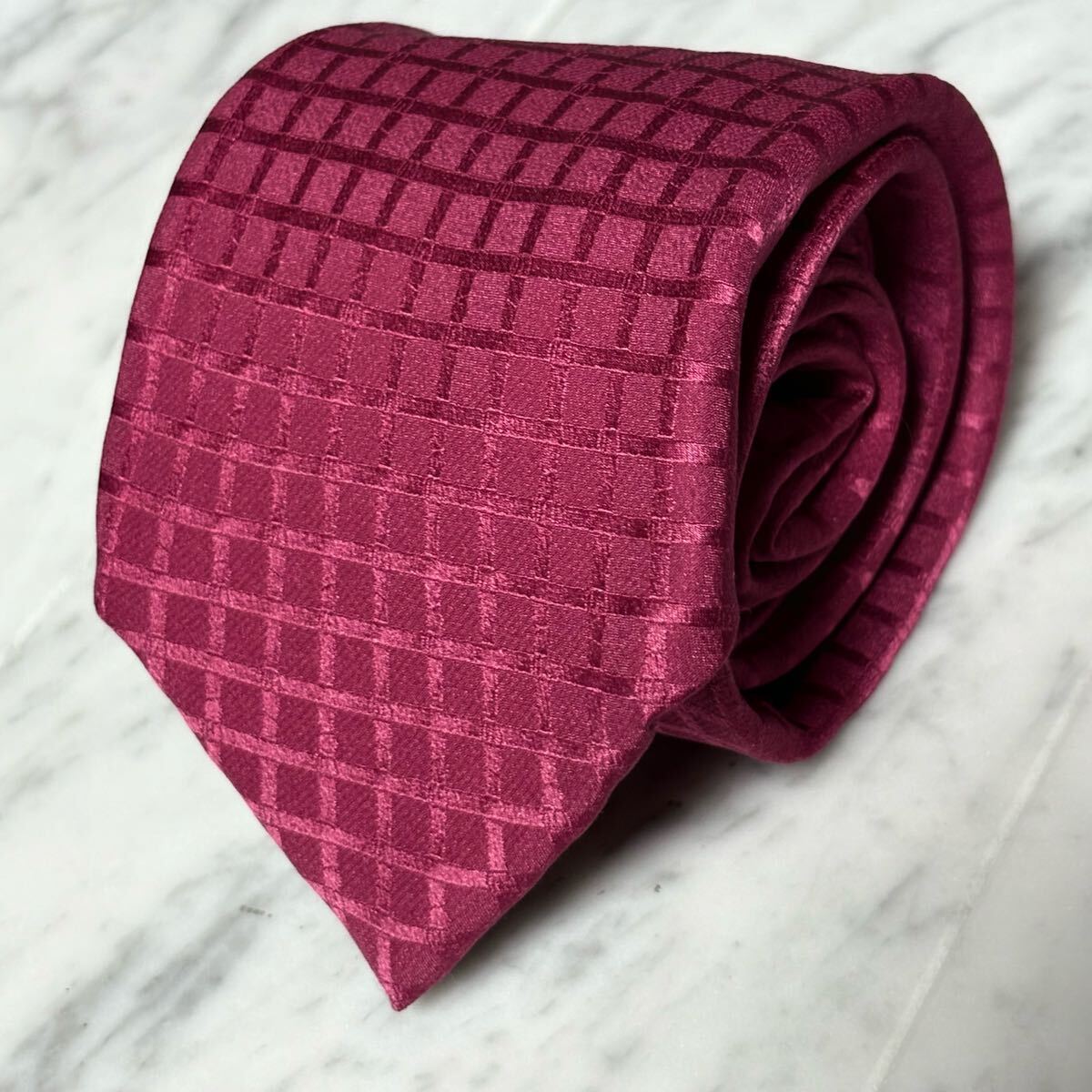 【美品】 999円~ Roberta di Camerino ネクタイ ボルドー レッド系 ブロックチェック柄 (R6)拍卖