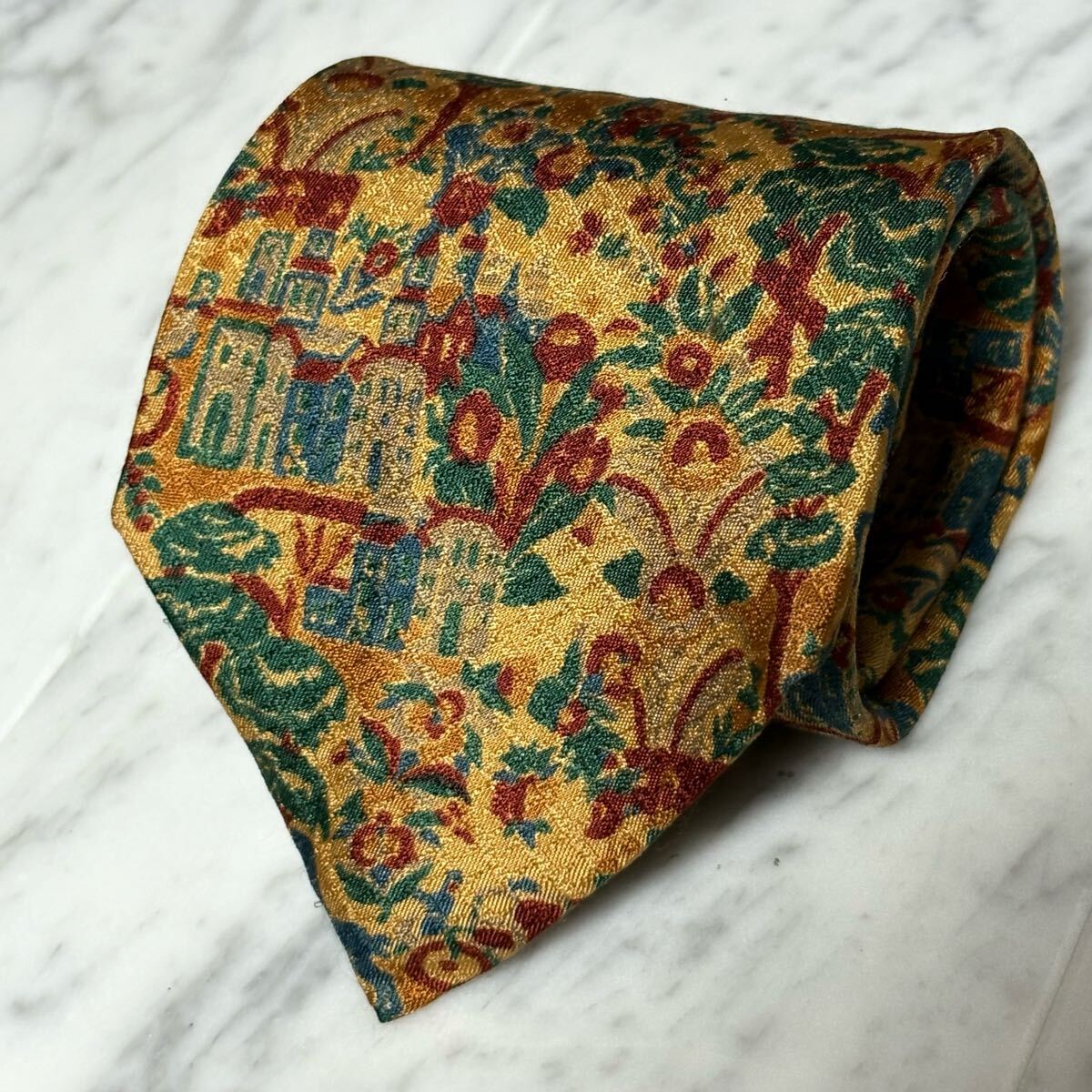 【未使用に近い】 999円~ Ermenegildo Zegna ネクタイ ブラウン系 マルチカラー 総柄 (GREEN B7)拍卖