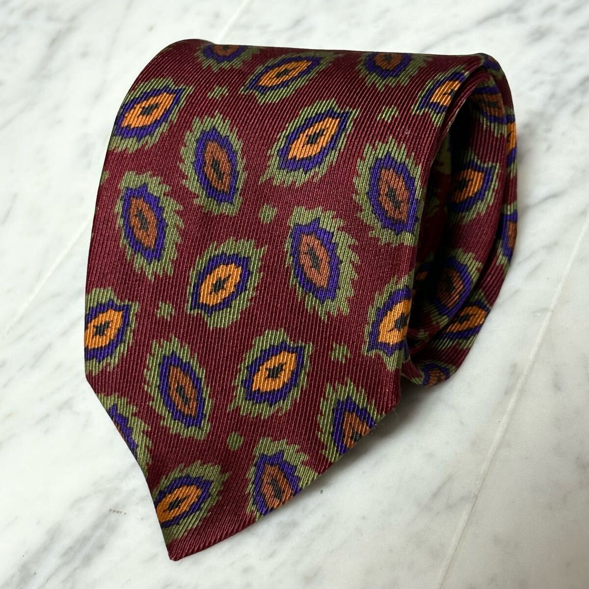 【美品】 999円~ Ermenegildo Zegna ネクタイ レッド 総柄 (R5)拍卖