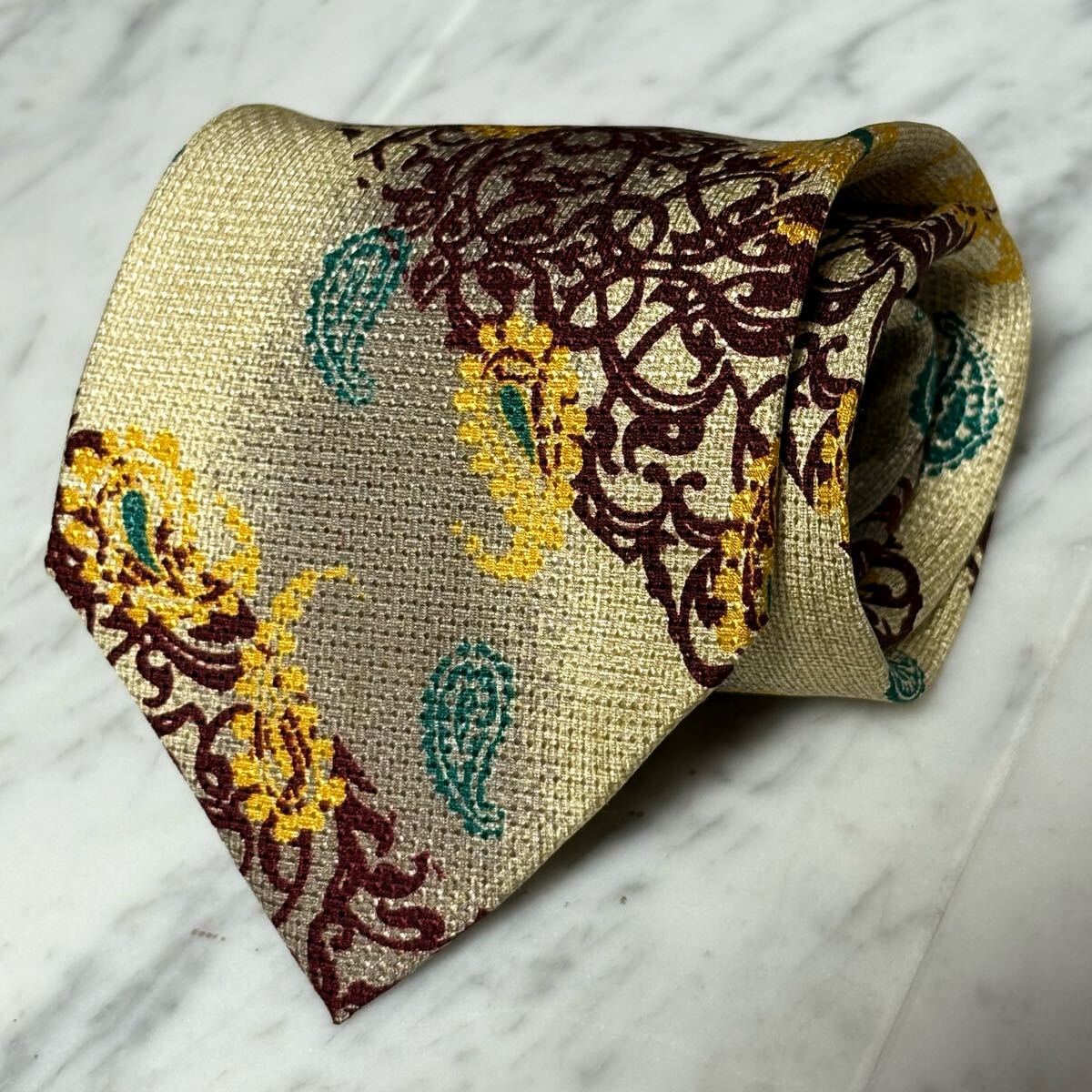 【未使用に近い】 999円~ POLO ネクタイ ペイズリー柄 ベージュ系 (YW1)拍卖