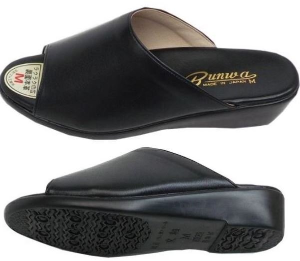 即決 文和 BW373 黒 M bunwa 幅広 4E 外反母趾 裏地本革 日本製 婦人 レディース 事務所履き オフィス履き モード履き サンダル拍卖
