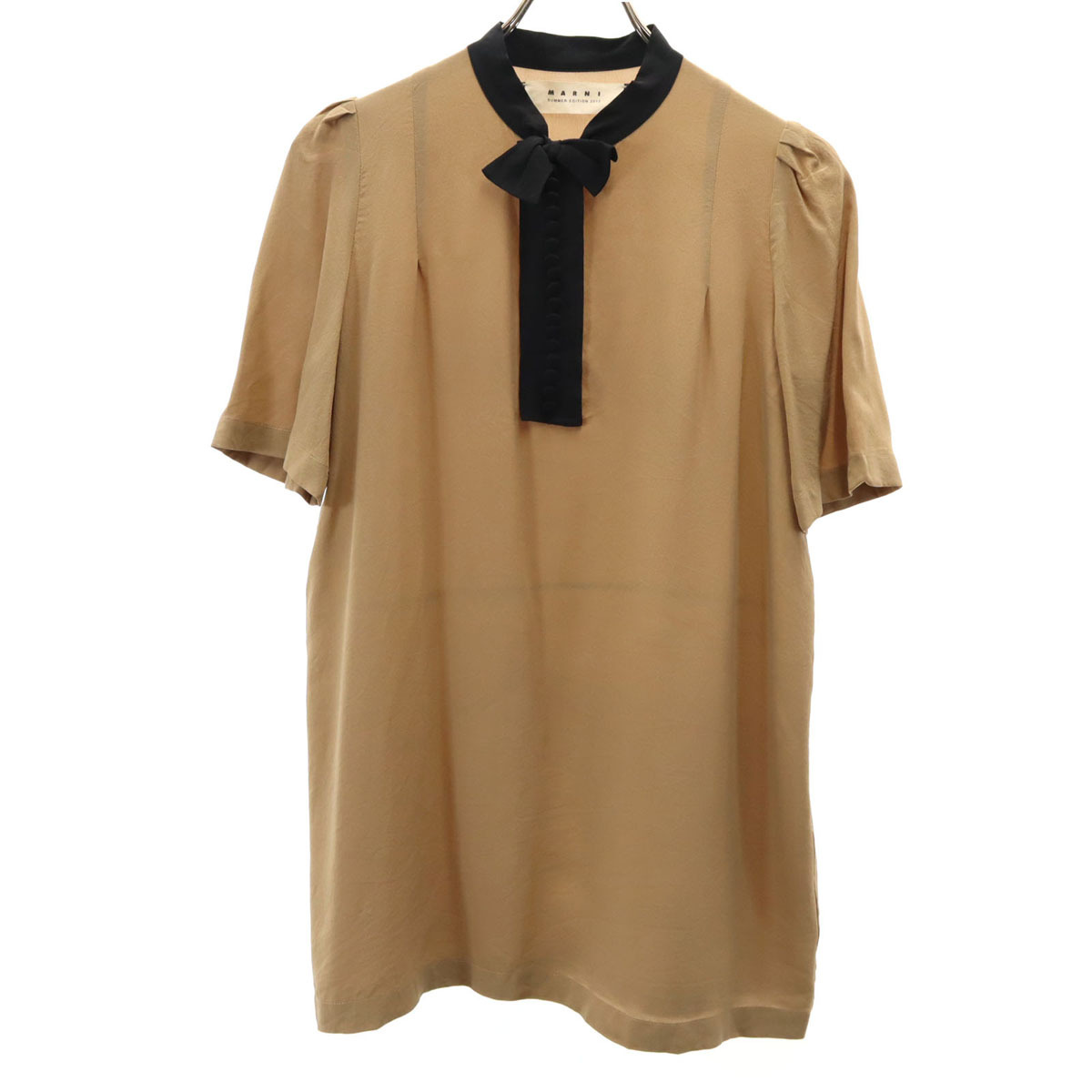 MARNI マルニ ポルトガル製 シルク 半袖 ブラウス 38 ブラウン プルオーバー レディース拍卖