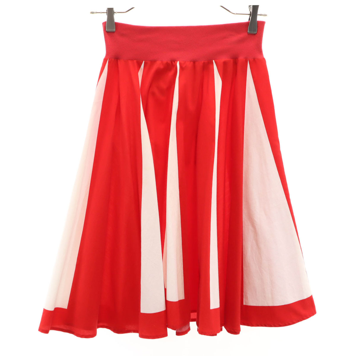 agnes b. アニエスベー フランス製 ミディ丈 フレアスカート 2 レッド レディース拍卖