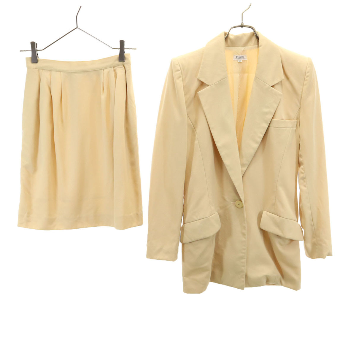 FOXEY フォクシー 日本製 ウール スカートスーツ 上下セットアップ 38 ベージュ系 レディース拍卖