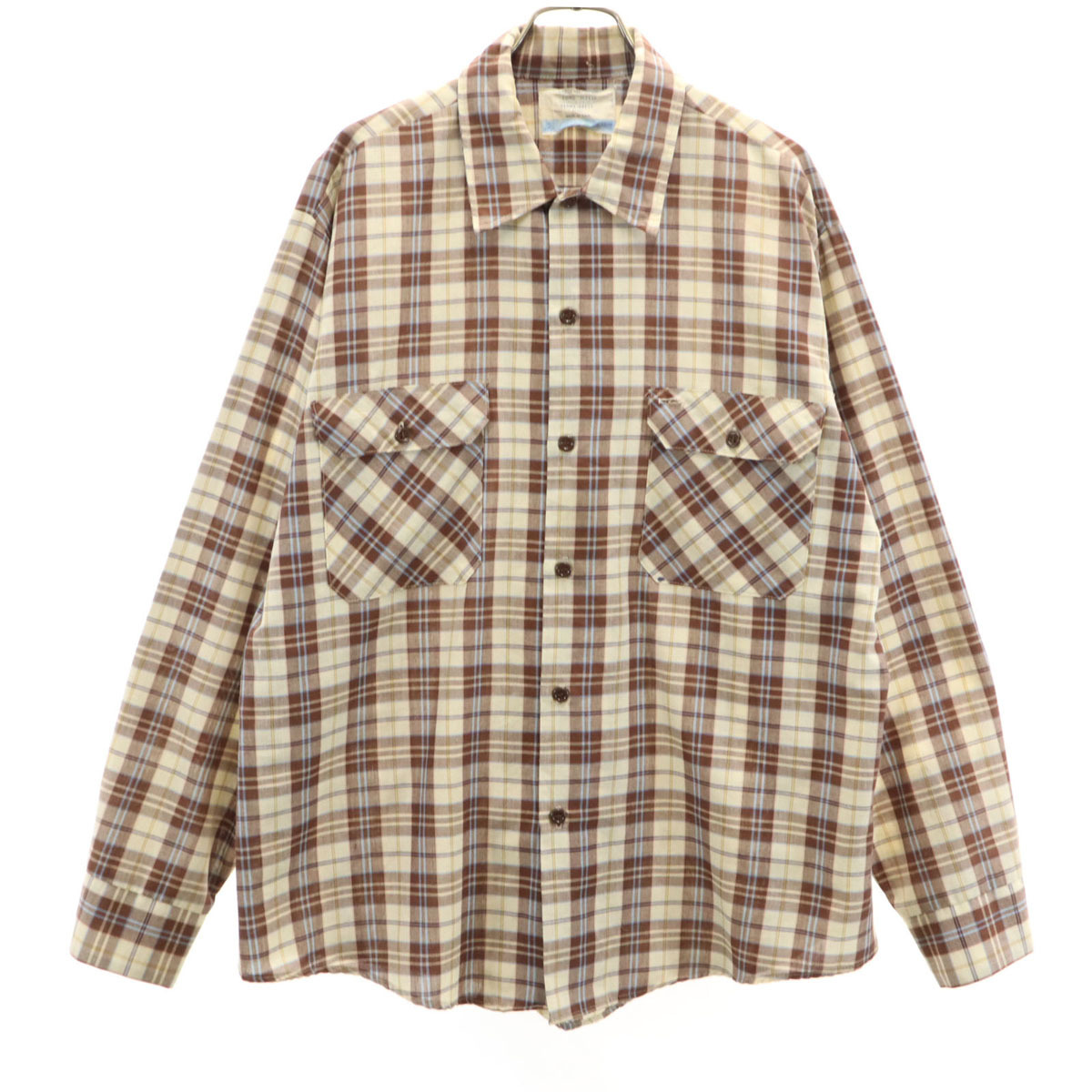Sears シアーズ 70s USA製 ヴィンテージ チェック柄 長袖 CPO シャツ L ブラウン メンズ拍卖