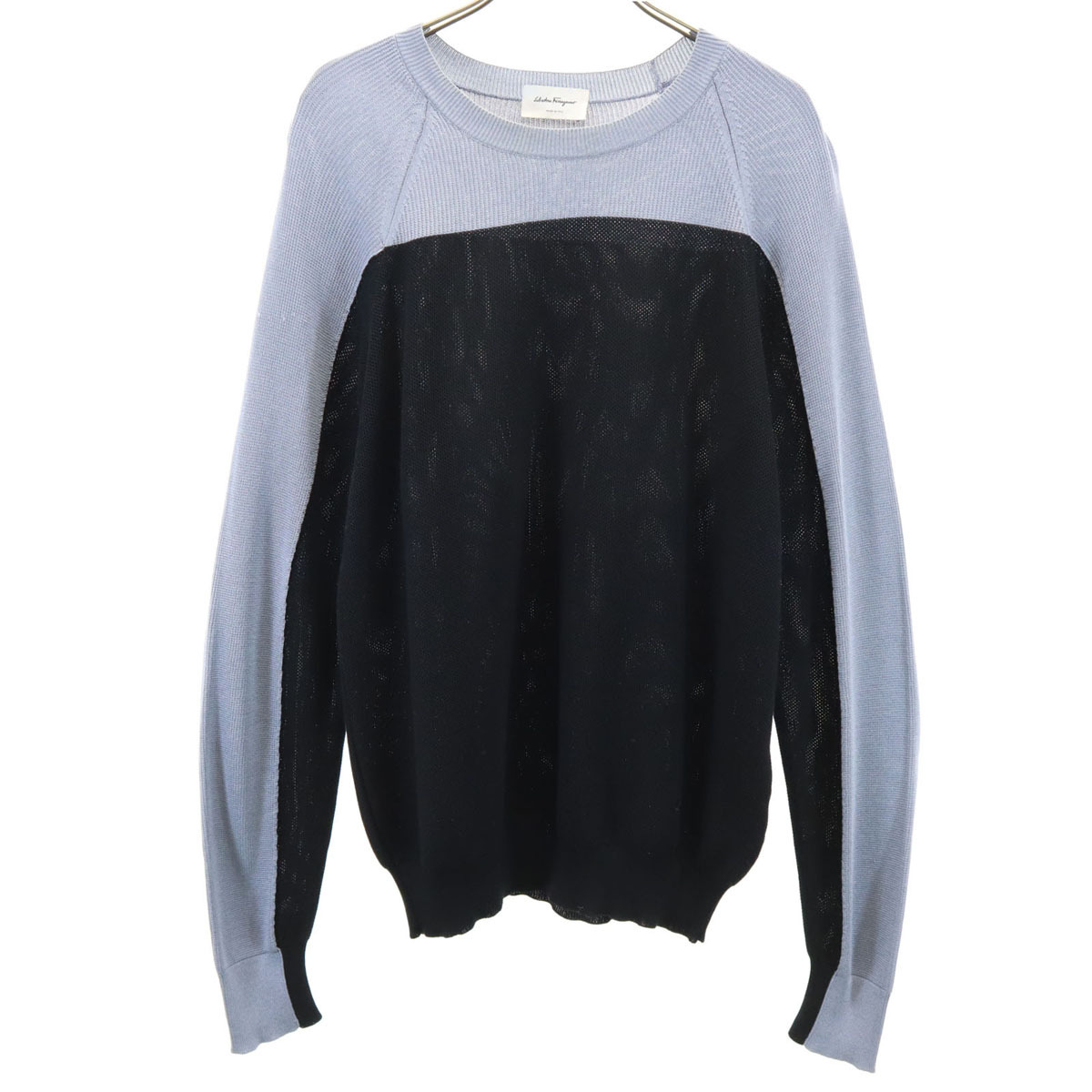 Salvatore Ferragamo サルヴァトーレフェラガモ イタリア製 シルクブレンド 長袖 ニット S ブラック メンズ拍卖