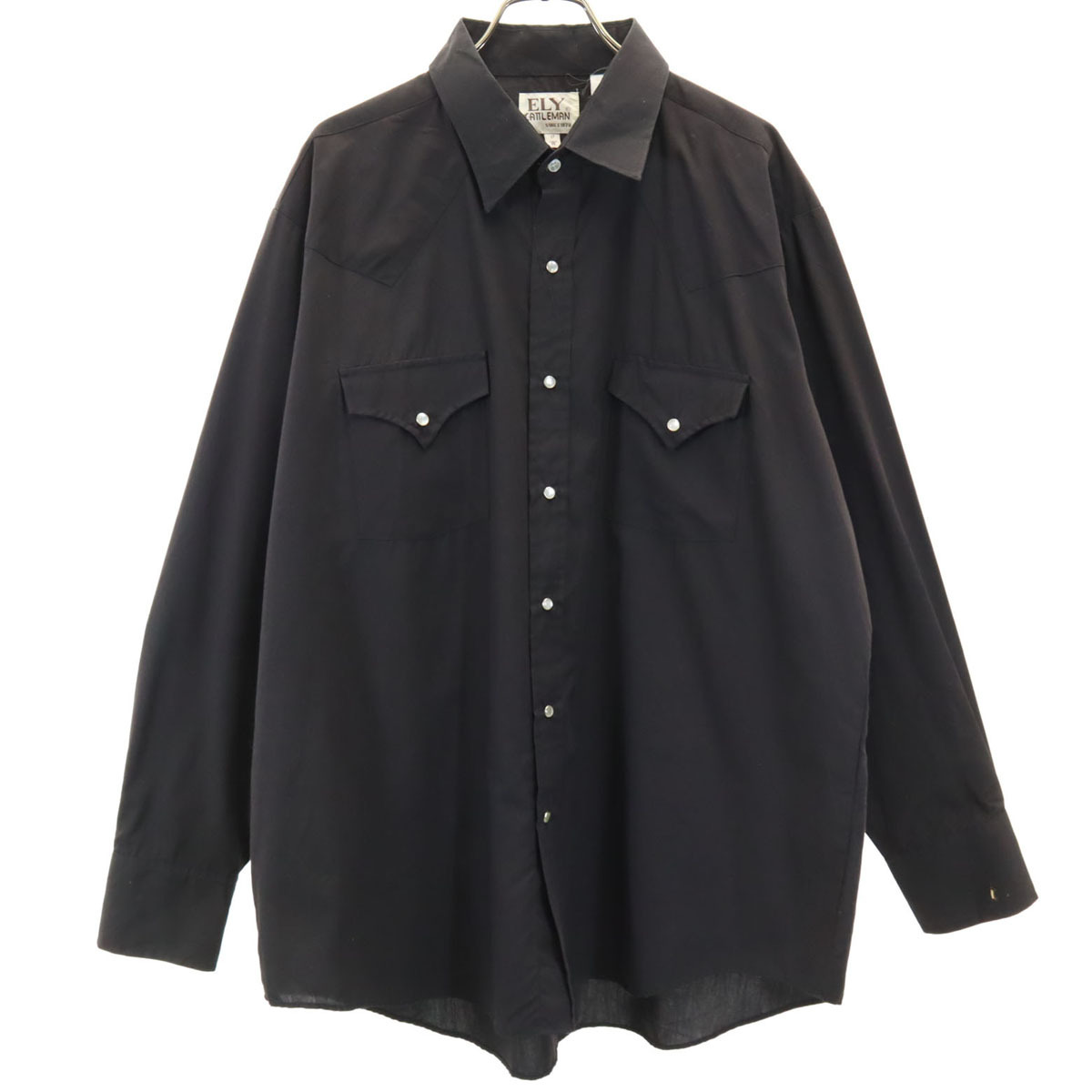 ELY CATTLEMAN エリーキャトルマン 70s 80s ヴィンテージ 長袖 ウエスタンシャツ 17/35 黒 メンズ拍卖