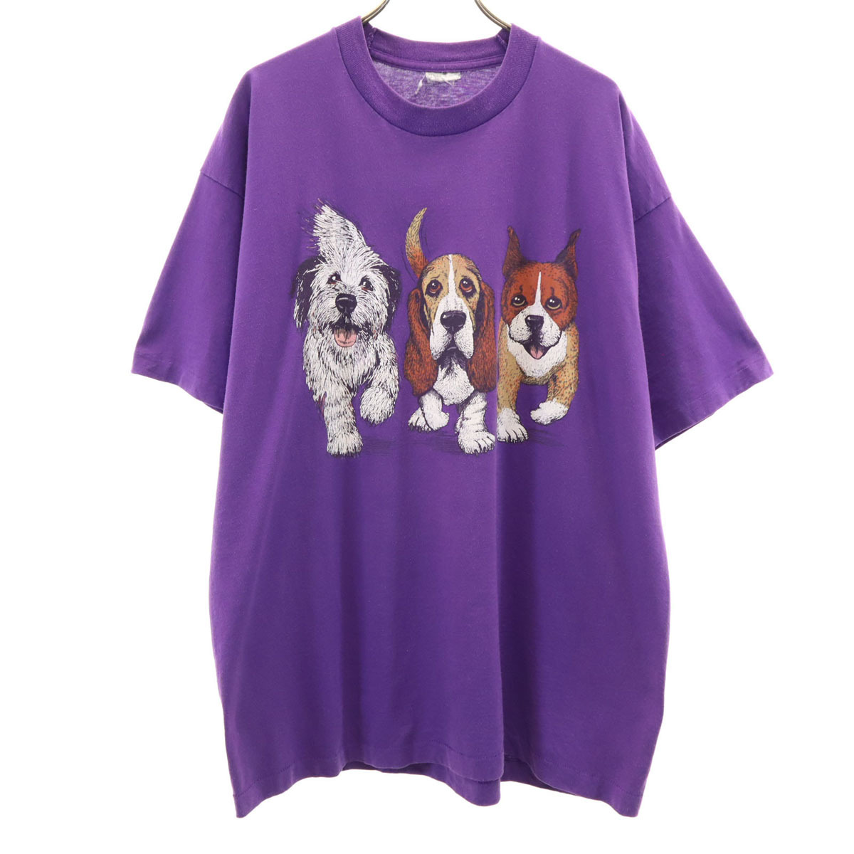 SCREEN STARS スクリーンスターズ 90s オールド USA製 ドッグ プリント 半袖 Tシャツ XL パープル シングルステッチ 犬 メンズ拍卖