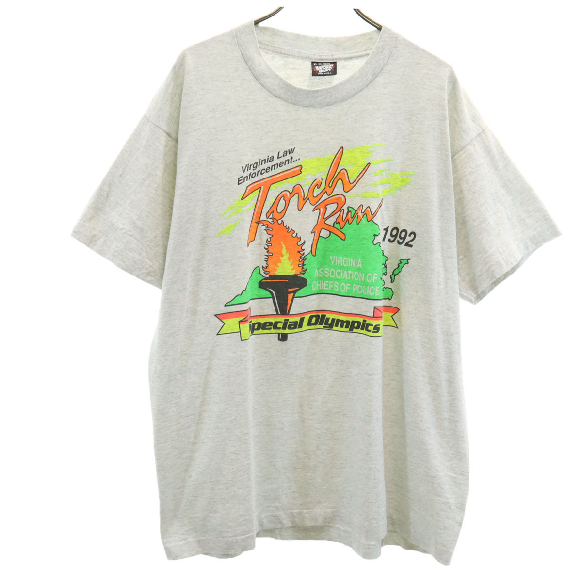 SCREEN STARS BEST スクリーンスターズベスト 90s USA製 オールド Torch Run 半袖 Tシャツ XL グレー シングルステッチ メンズ拍卖