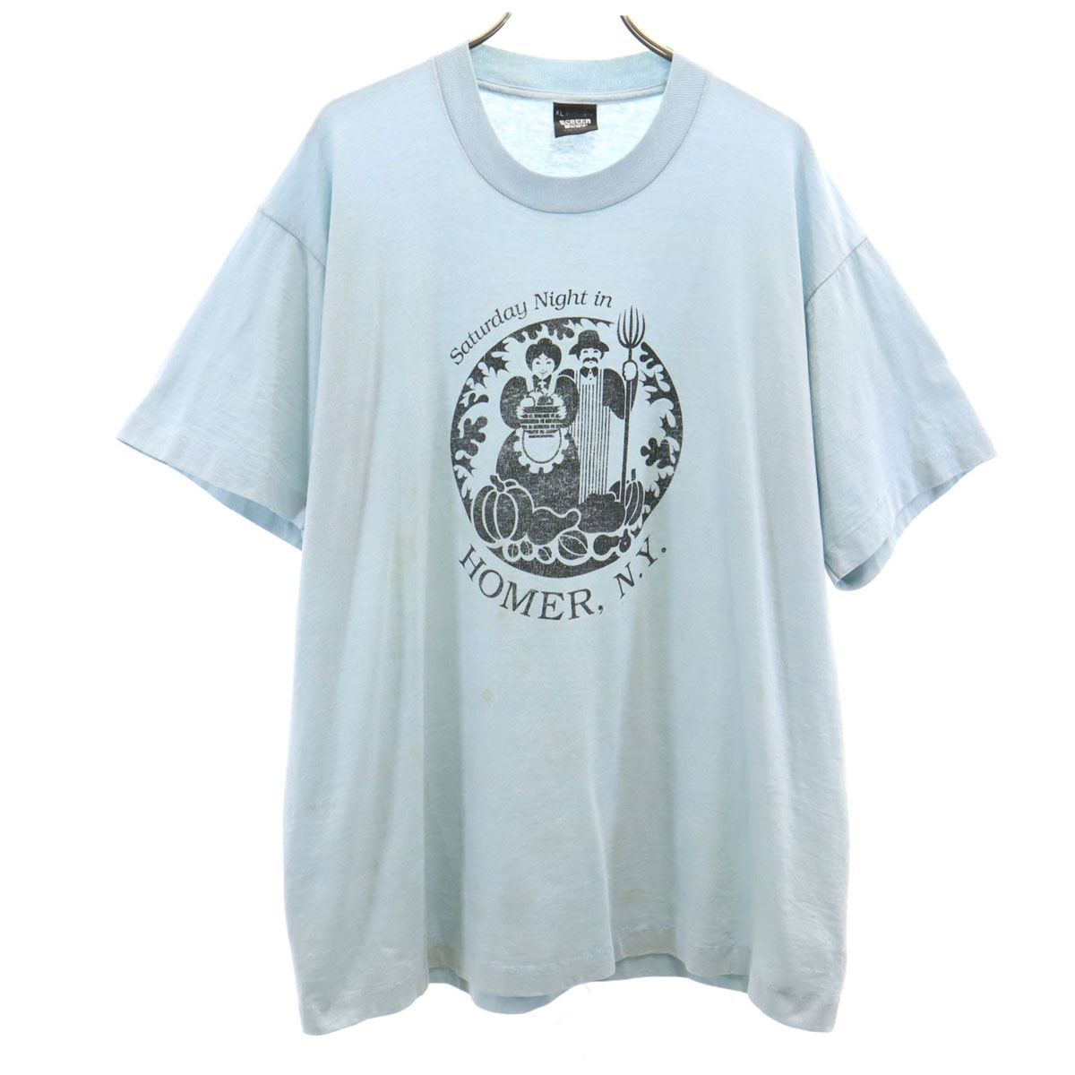 SCREEN STARS BEST スクリーンスターズベスト 90s USA製 オールド HOMER NY 半袖 Tシャツ XL 水色 シングルステッチ メンズ拍卖