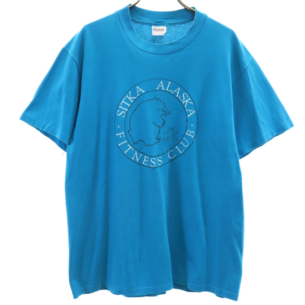 STEDMAN ステッドマン 90s USA製 オールド フィットネスクラブ ベアプリント 半袖 Tシャツ L 水色 企業モノ クマ アニマル メンズ拍卖