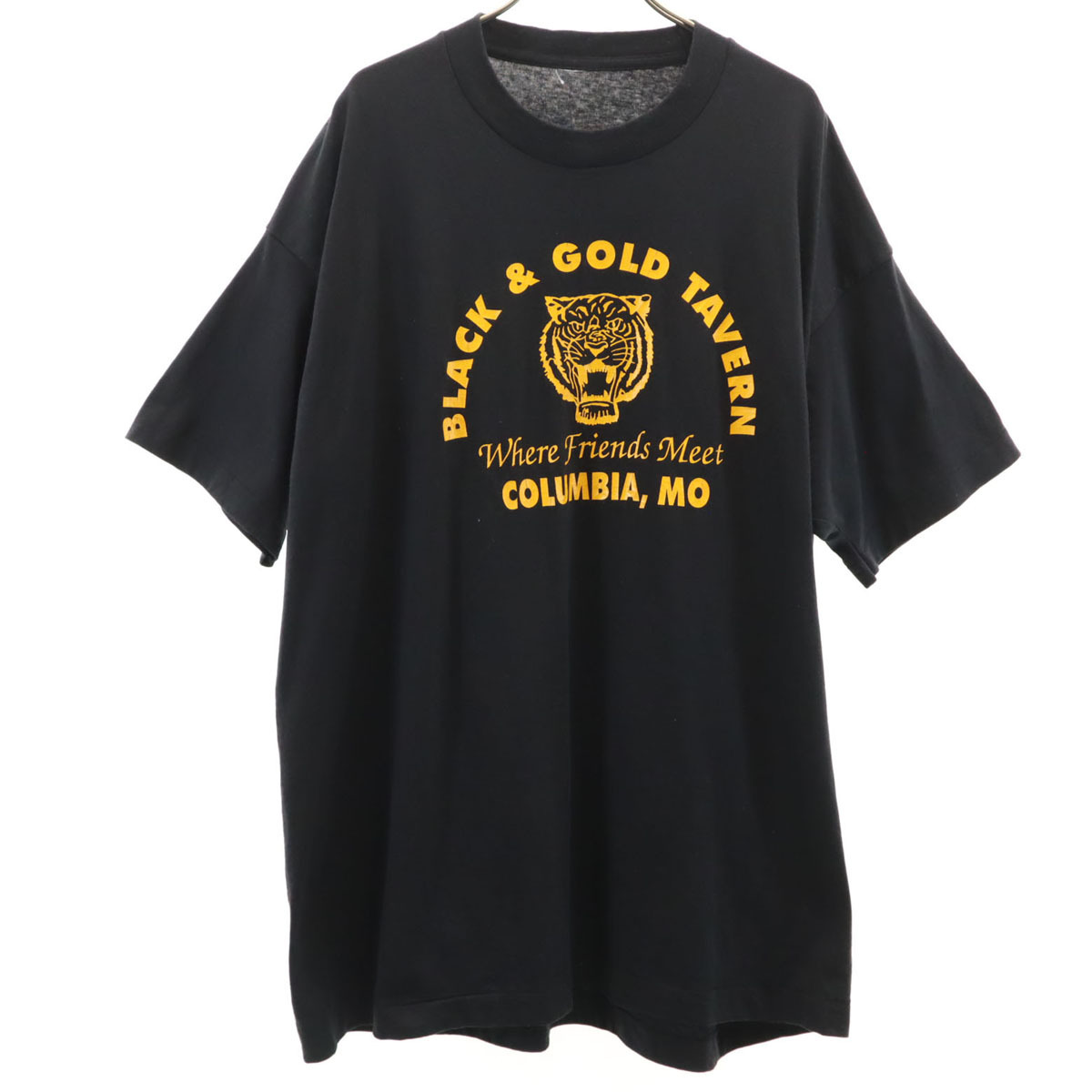 OLD オールド 90s BLACK&GOLD TAVERN 半袖 Tシャツ ブラック シングルステッチ タイガー アニマル メンズ拍卖