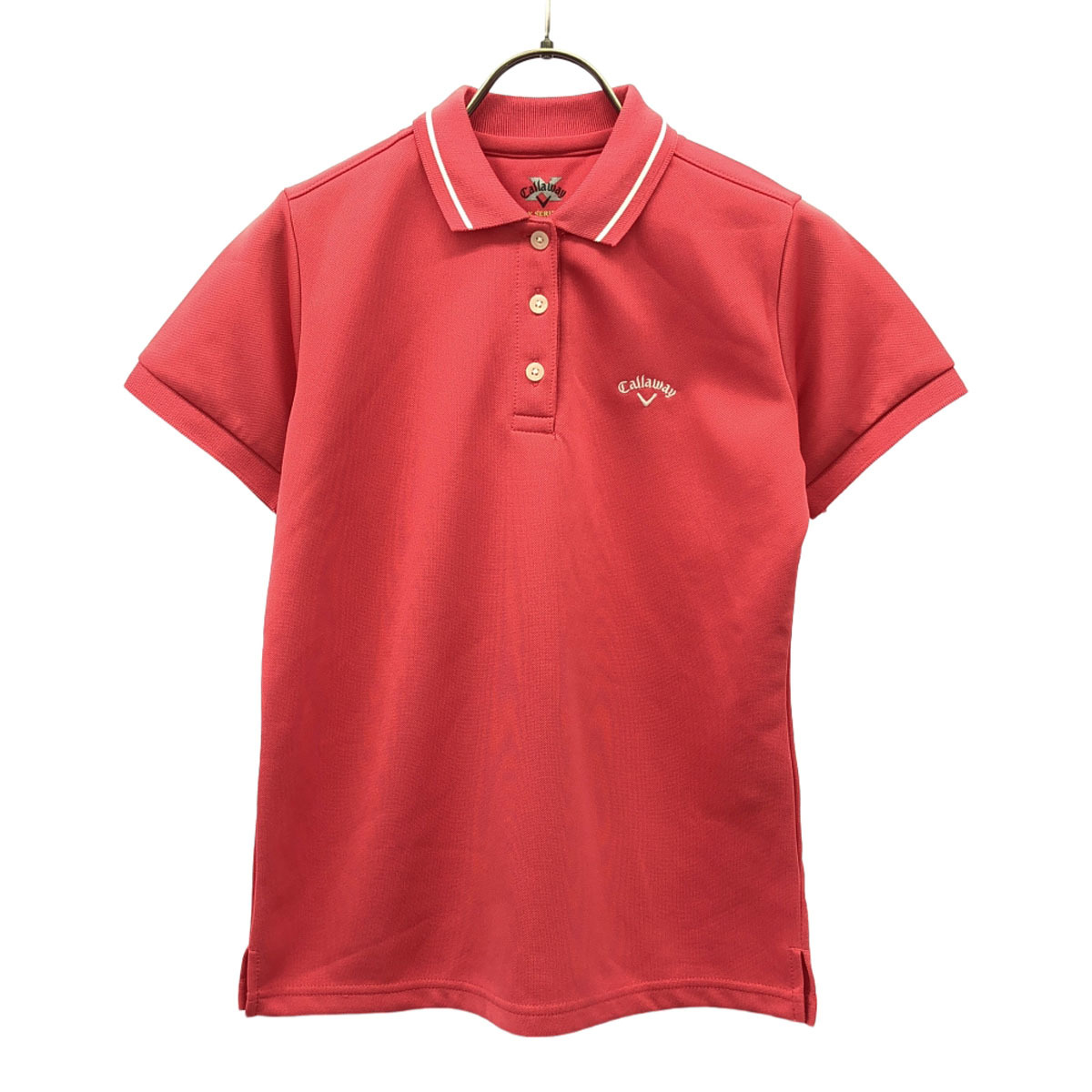 Callaway キャロウェイ ロゴ刺繍 ゴルフ 半袖 ポロシャツ M ピンク 鹿の子地 レディース拍卖