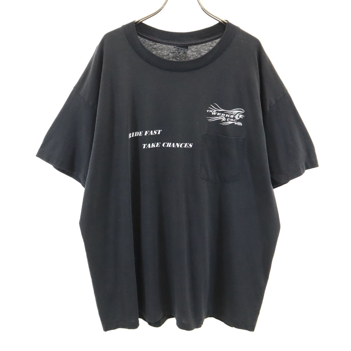 PLATINUM PLUS 90s USA製 オールド 半袖 Tシャツ ブラック シングルステッチ メンズ拍卖