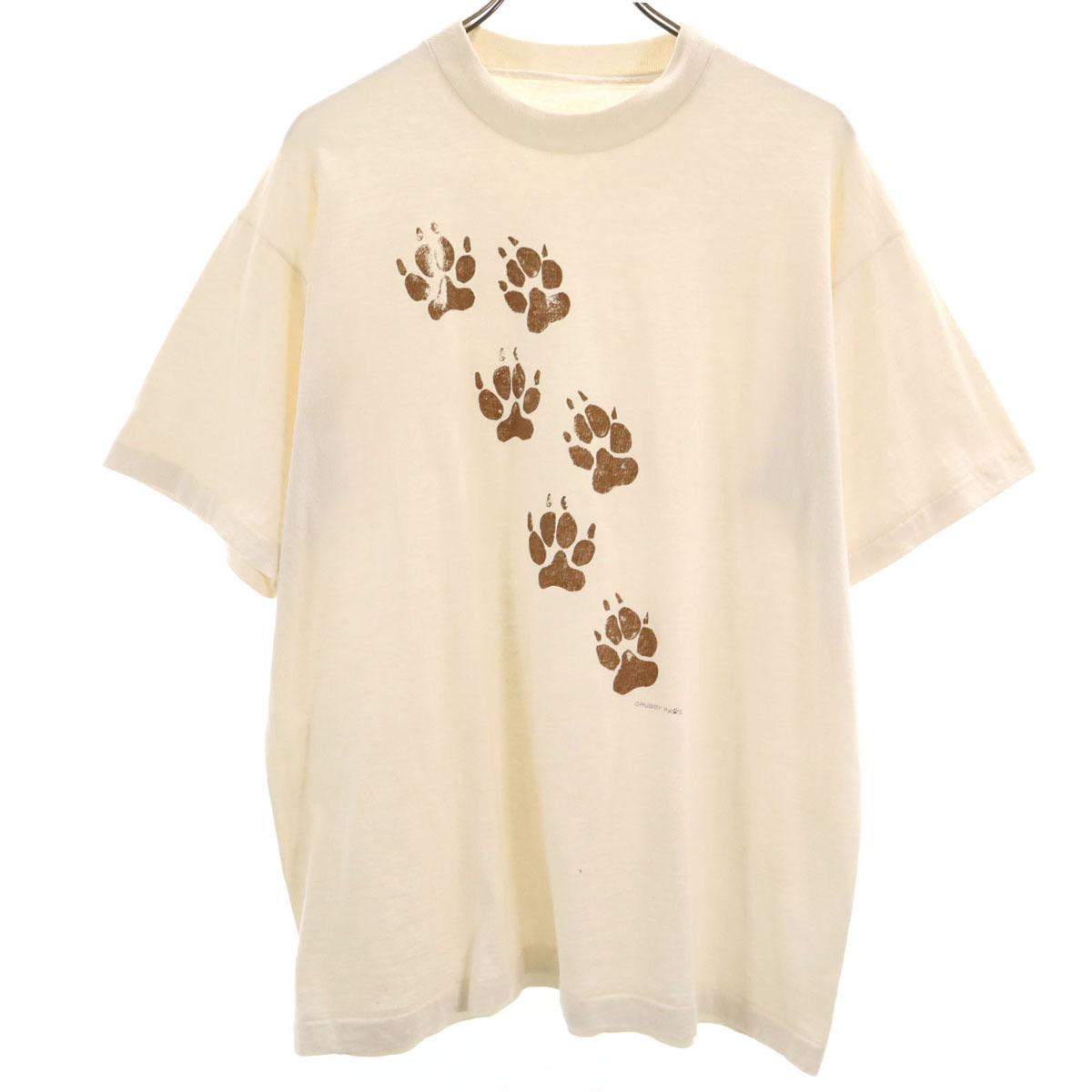OLD オールド 90s 足跡プリント 半袖 Tシャツ クリーム シングルステッチ メンズ拍卖