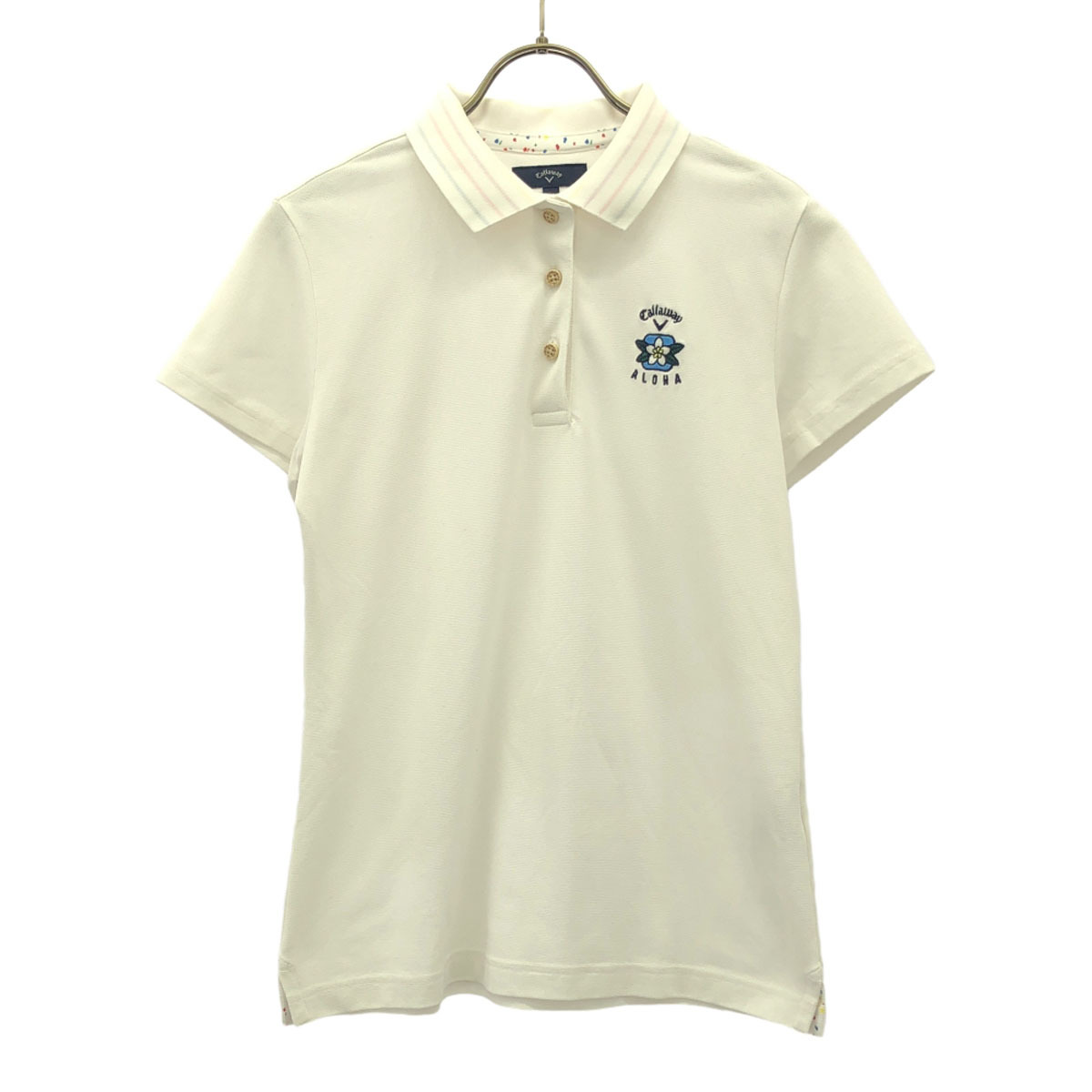 Callaway キャロウェイ 刺繍 ゴルフ 半袖 ポロシャツ L ホワイト 鹿の子地 レディース拍卖