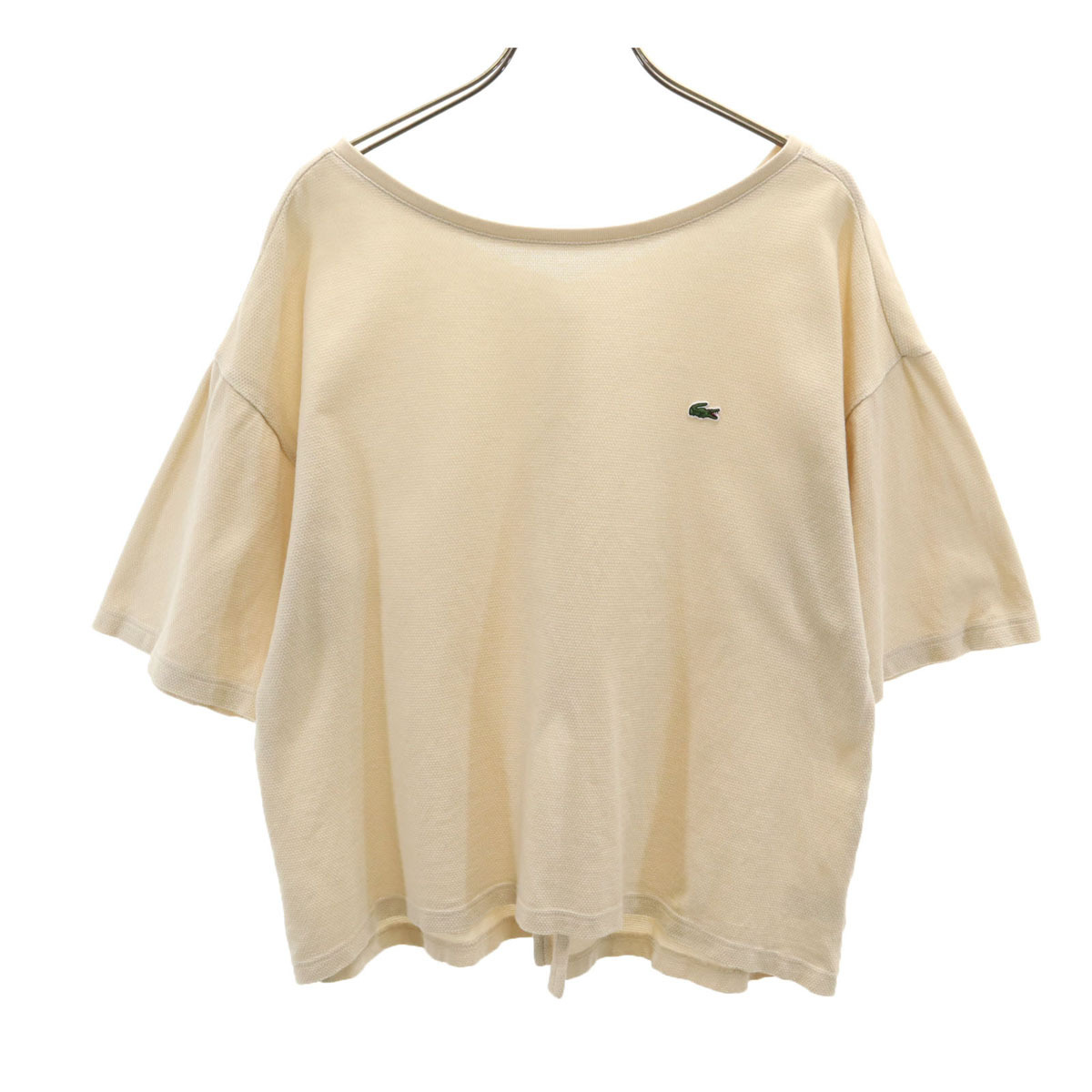LACOSTE ラコステ 日本製 ワンポイント ロゴ 半袖 バックスリット 鹿の子 Tシャツ 36 ベージュ レディース拍卖