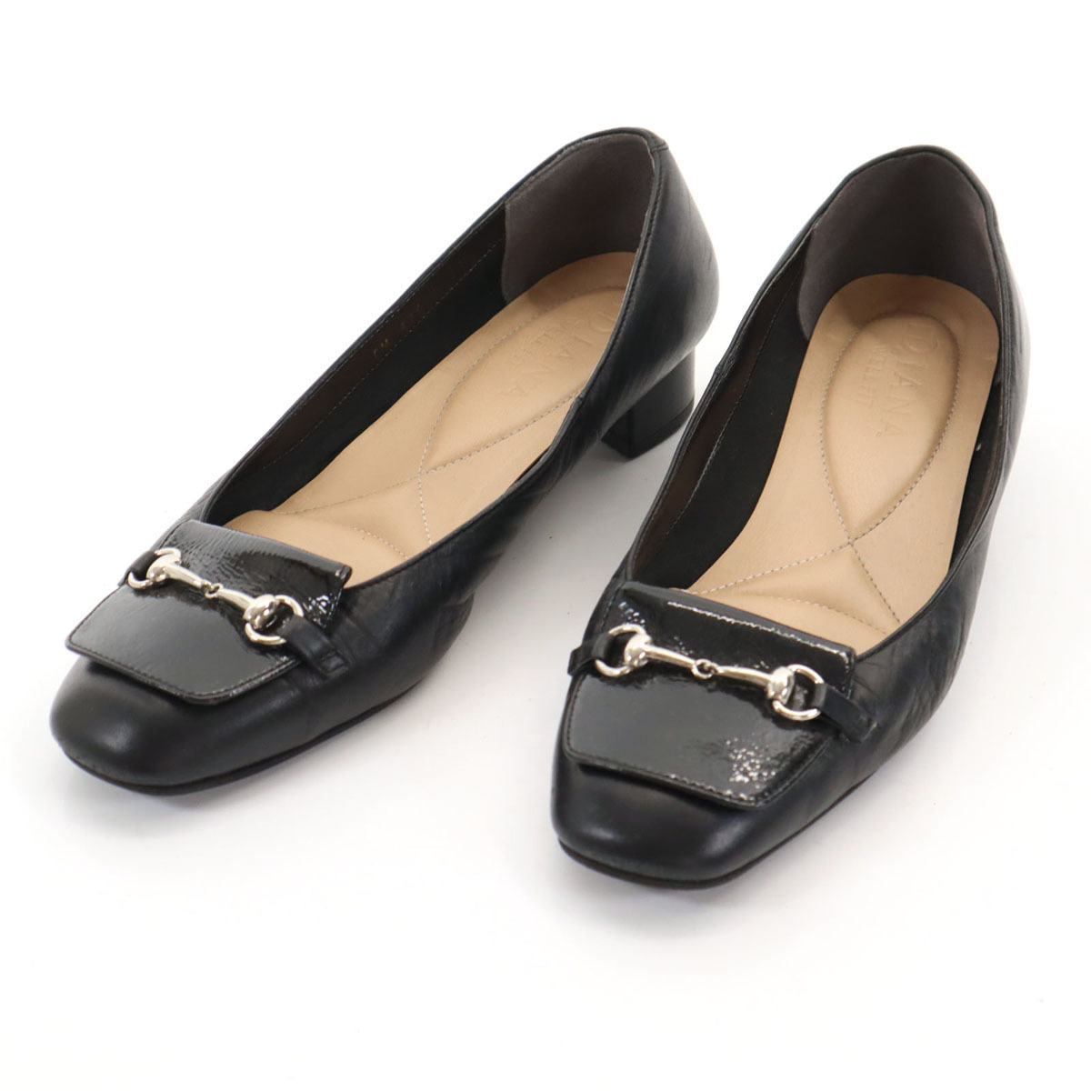 DIANA WELL FIT ダイアナウェルフィット 日本製 パンプス 24 1/2EE ブラック ビット レディース拍卖
