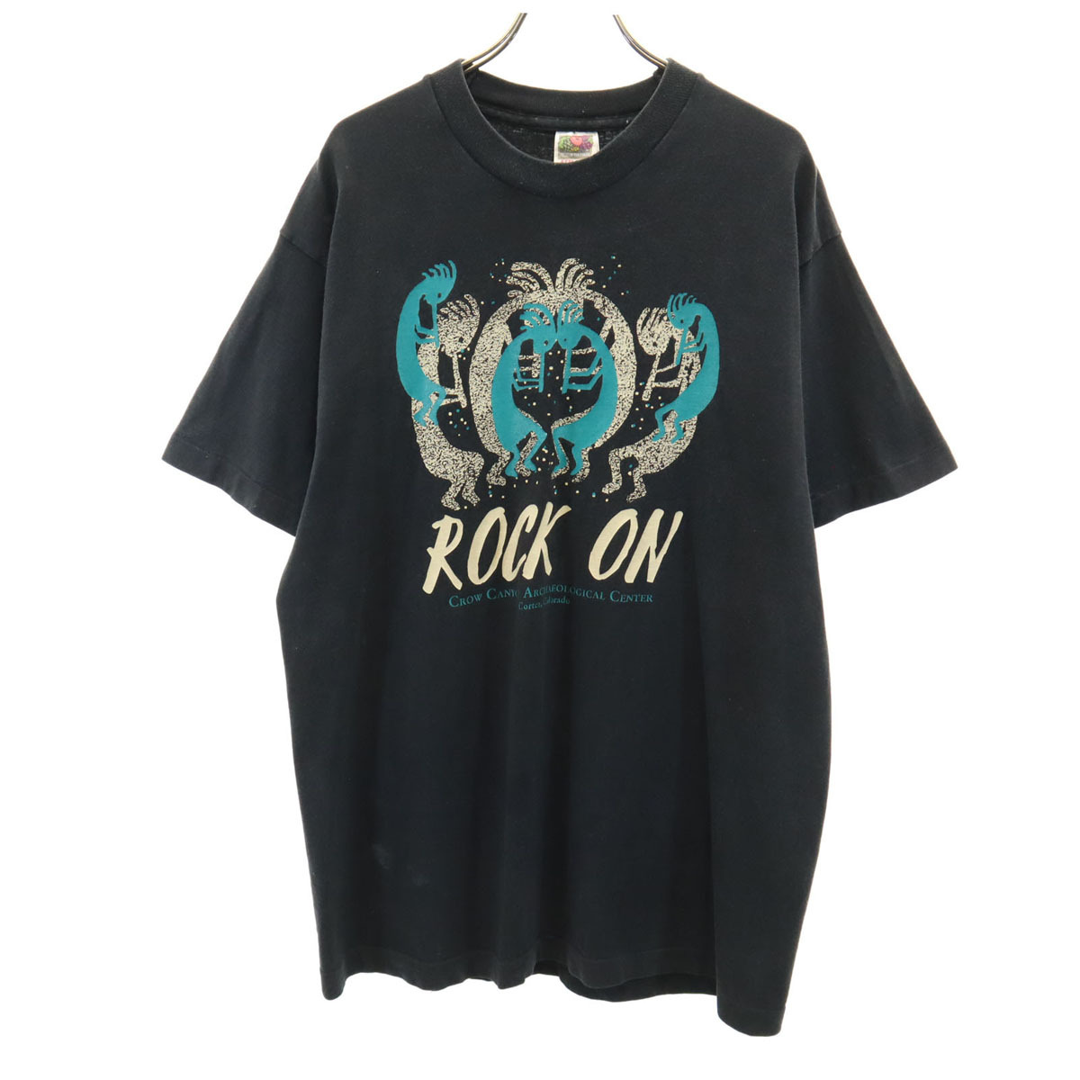 FRUIT OF THE LOOM フルーツオブザルーム 90s オールド ROCK ON 半袖 Tシャツ L ブラック シングルステッチ メンズ拍卖