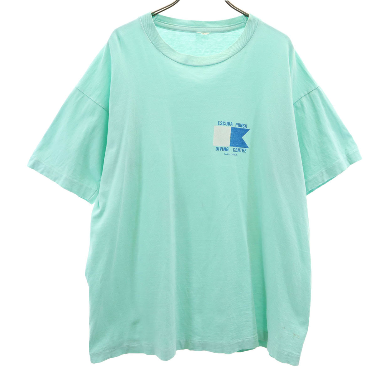 OLD オールド 90s バックプリント ダイビング オクトパス 半袖 Tシャツ XL ミント系 シングルステッチ 蛸 亀 メンズ拍卖