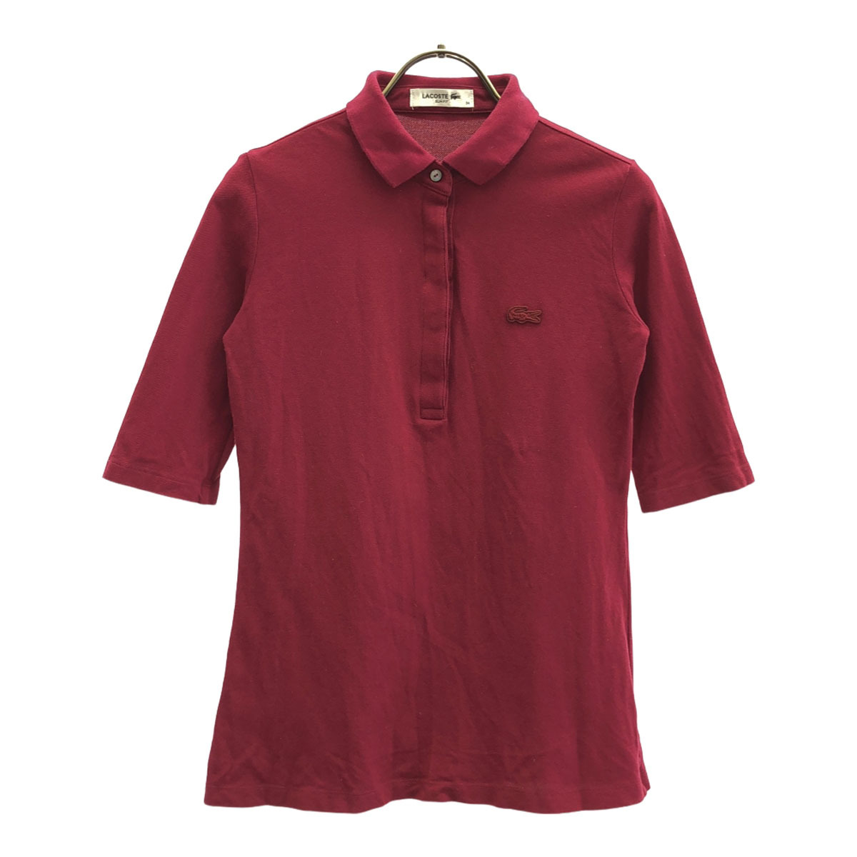 LACOSTE ラコステ 日本製 SLIM FIT ロゴ刺? 5分袖 ポロシャツ 34 ボルドー 鹿の子地 レディース拍卖