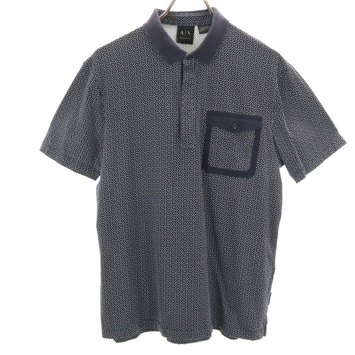 ARMANI EXCHANGE アルマーニエクスチェンジ 総柄 半袖 ポロシャツ M ネイビー メンズ拍卖