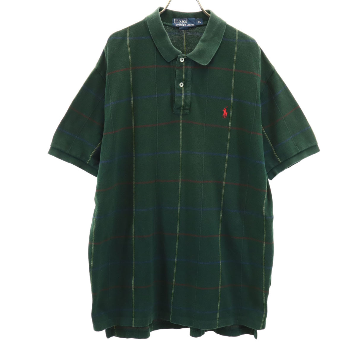 Polo by Ralph Lauren ポロバイラルフローレン チェック柄 半袖 ポロシャツ XL 深緑 鹿の子 メンズ拍卖