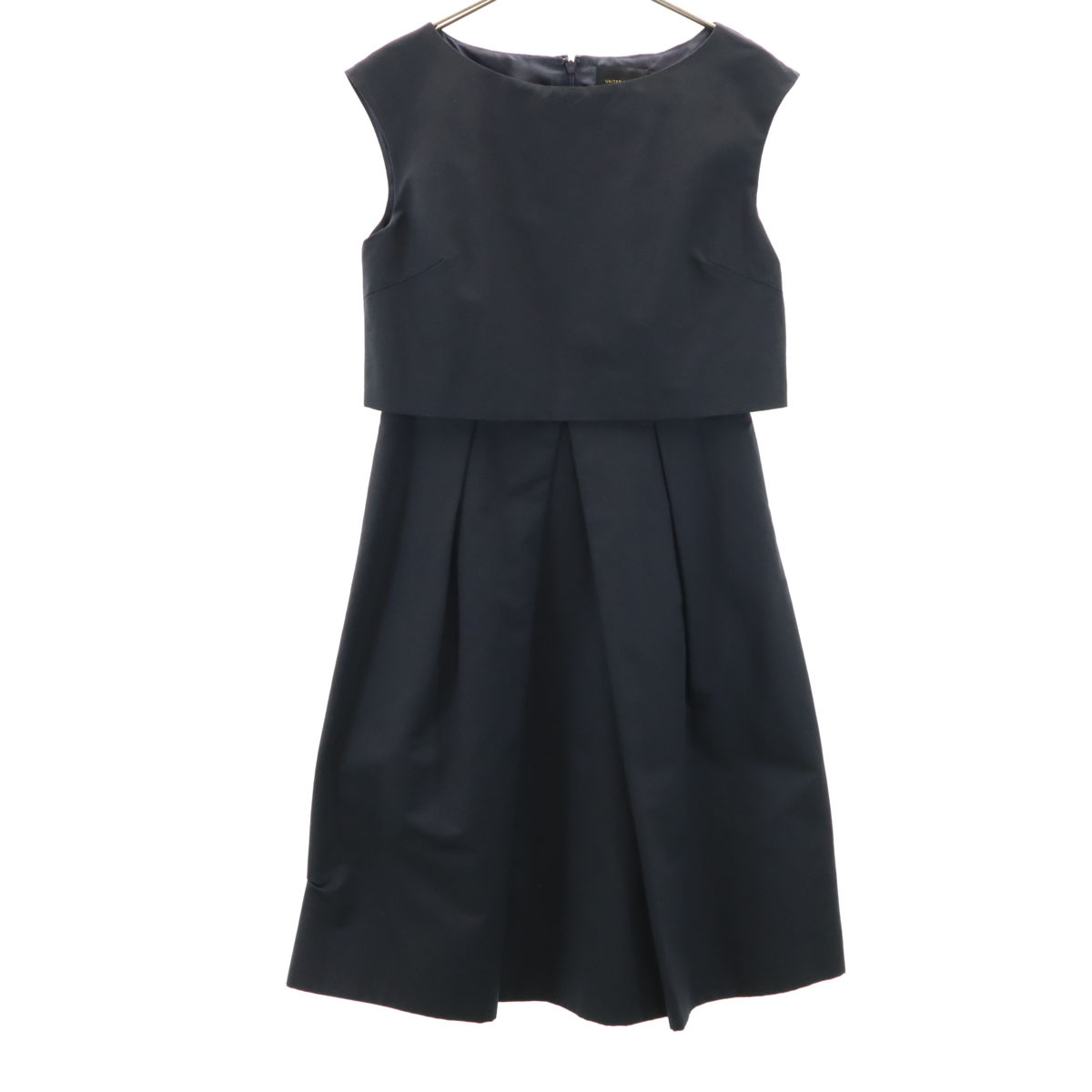 UNITED ARROWS ユナイテッドアローズ 日本製 ノースリーブ 膝丈ワンピース 36 ブラック レディース拍卖