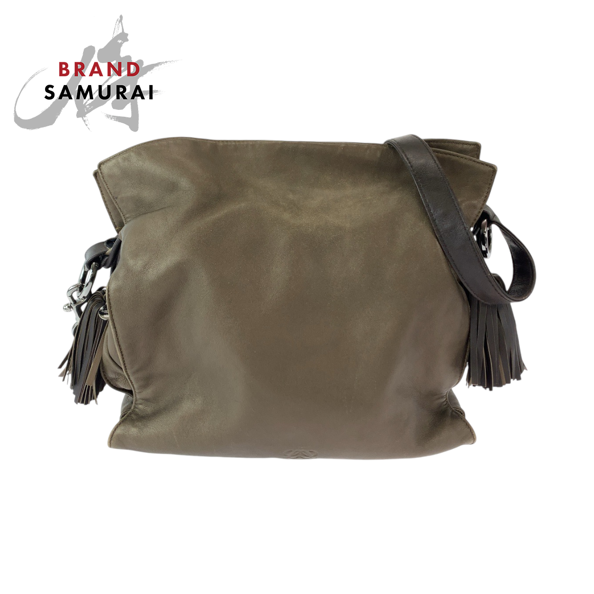 美品 LOEWE ロエベ フラメンコ アナグラム ブラウン シルバー金具 レザー ショルダーバッグ 斜め掛け ポシェット レディース 408776拍卖