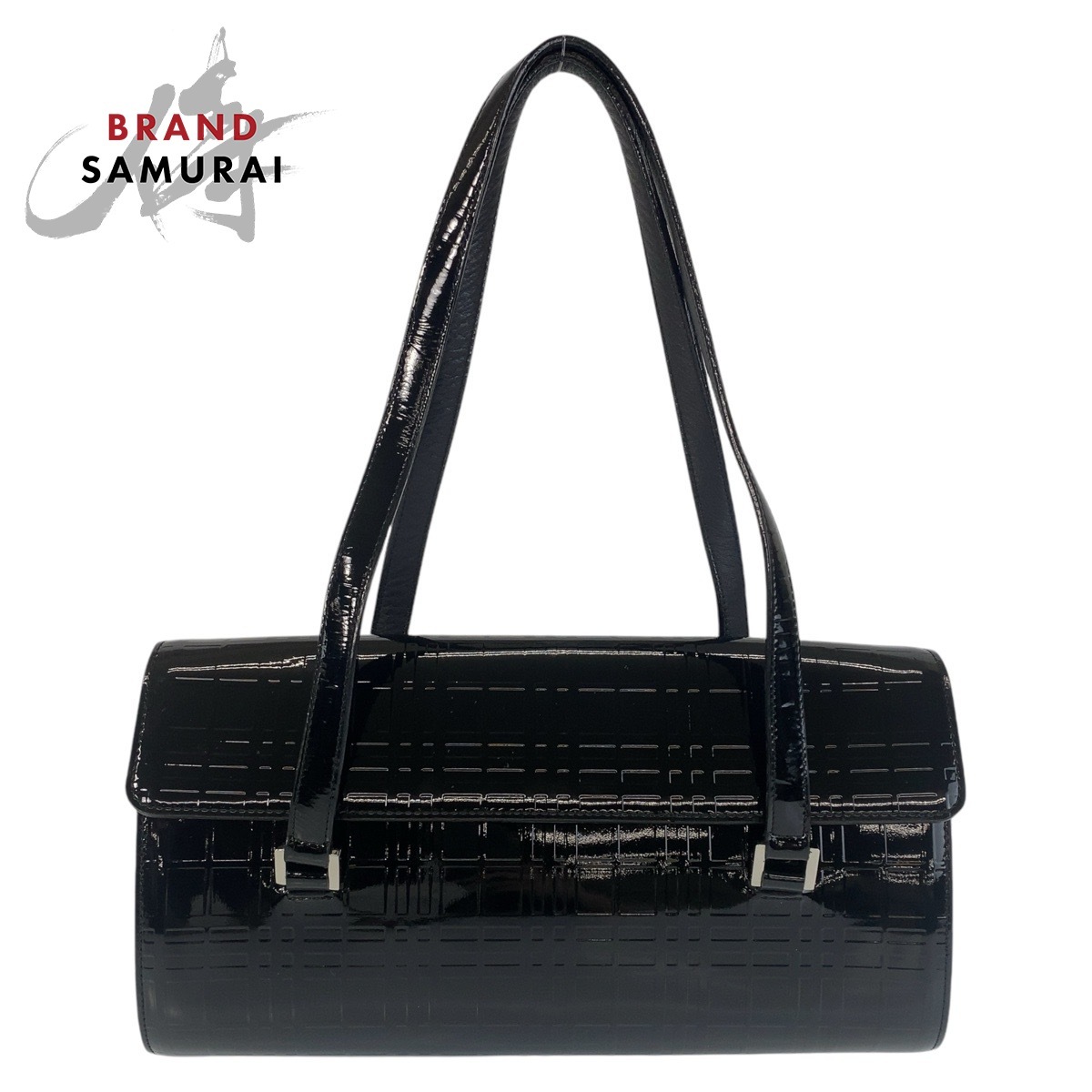 美品 BURBERRY バーバリー チェック柄 型押し ブラック 黒 シルバー金具 ショルダーバッグ レディース 410060拍卖