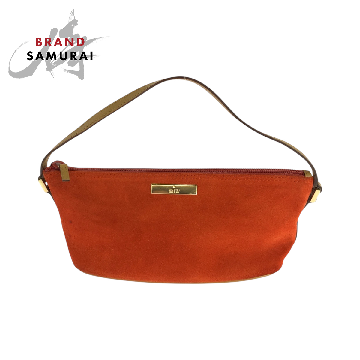 美品 GUCCI グッチ オレンジ ベージュ ゴールド金具 スウェード 039 1103 ハンドバッグ アクセサリーポーチ レディース 502818拍卖