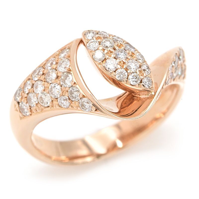 合計0.66ct天然ダイヤモンドリング 12号 K18PG パヴェダイヤ ウェーブデザイン 菱形 ねじれ ひねり ピンクゴールド 地金4.8g 中古 送料無料拍卖