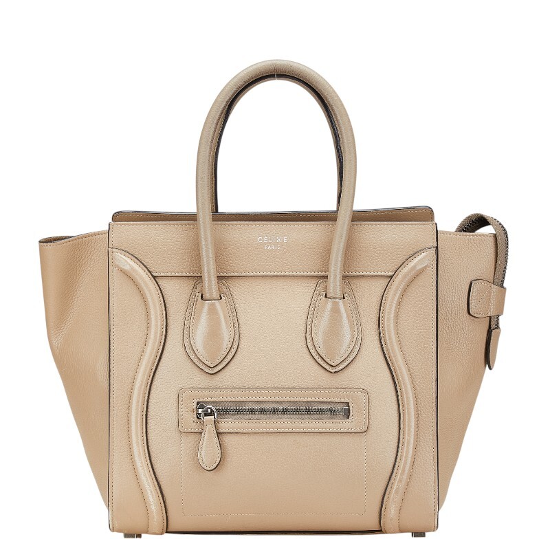 セリーヌ ラゲージ マイクロショッパー ハンドバッグ ベージュ レザー レディース CELINE 【中古】拍卖