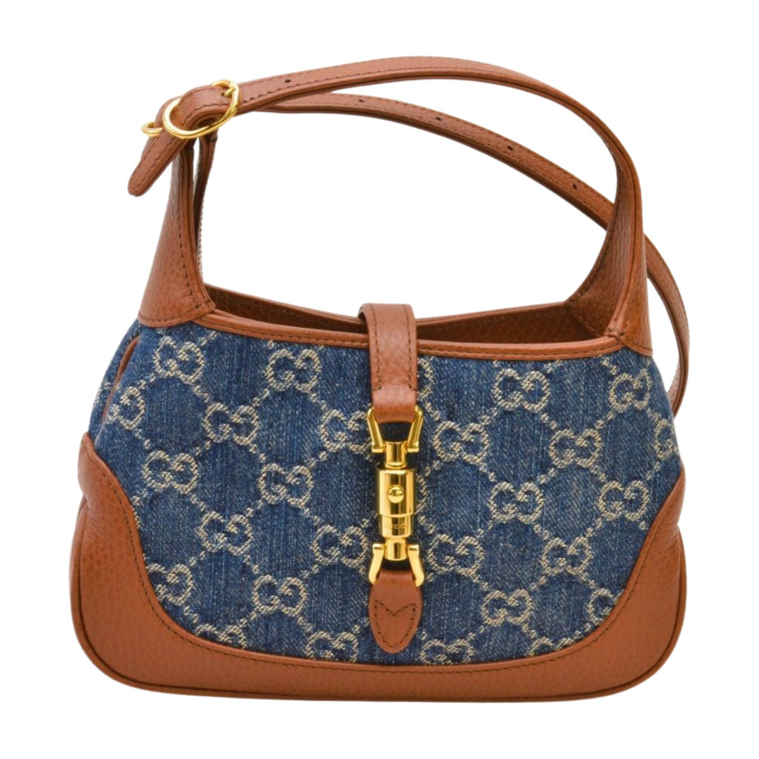 グッチ GUCCI Jackei 1961 Denim Shoulder Bag ジャッキー 1961 GG デニム ショルダーバッグ インディゴ ブラウン レディース F-YA1035拍卖